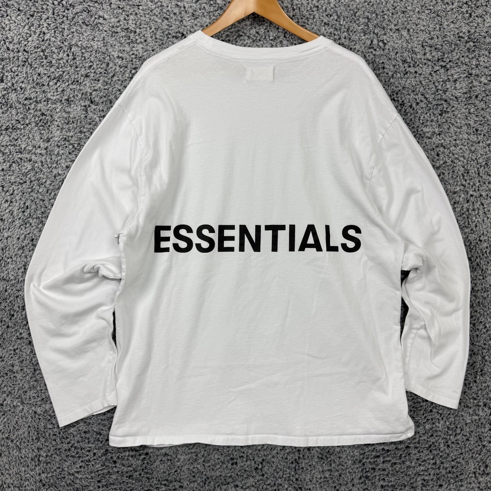 Fear Of God Essentials Shirt Mens XL White Back Logo Long Sleeve Tee Streetwear